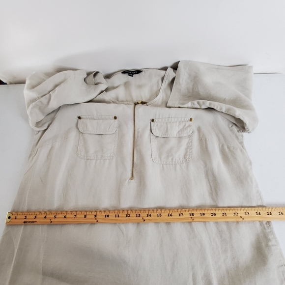 Ellen Tracy LINEN Zip Front Shirt Size 1X Pockets Roll Tab Sleeves Coastal Top - Picture 8 of 13
